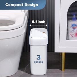 JOYBOS Bathroom Trash Can with Lid,3 Gallon Small Garbage Can with Press Top Lid,10L Dogproof Slim Plastic Narrow Trash Bin with Pop-up Lid for Toilet, Office, Bedroom, Living Room, Grey