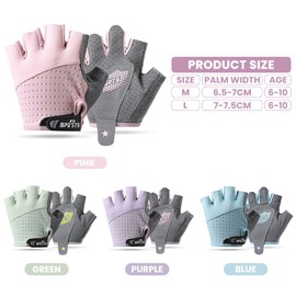 FYting Children's cycling gloves, riding gloves children, fingerless gloves, comfortable, breathable, protective palms for ice skating, scooter, outdoor sports, sports lessons (green, M)