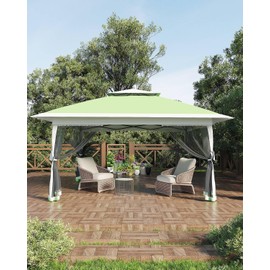 Garveelife Canopy Tent 13x13, Pop Up Gazebo Tent Easy Setup with 4 Sand Bags for Backyard Garden Patio, Mosquito Netting & Height Adjustable - Olive Green