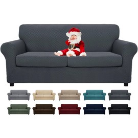 MAXIJIN 3 Piece Stretch Couch Covers for 2 Cushion Couch Sofa Slipcovers with 2 Extra Large Seat Cushion Couch Jacquard Loveseat Sofa Couch Cover for Dogs (2 Cushion Sofa, Dark Gray)