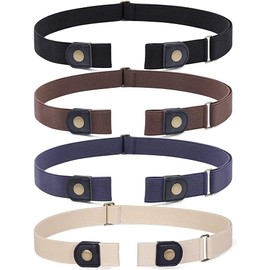 Yagerine 4 Pieces- Buckle Free Elastic Adjustable Belt for Women & Men Comfortable No Buckle Invisible Stretch Belts for Jeans Pants (4 COLORS)