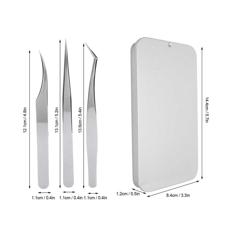 3Pcs Eyelash Extension Tweezers Set Silver Mirror Light DolphinShaped Easy