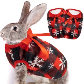 ALUZAEMO Guinea Pig Clothes - 2 Pack Christmas Warm Vest Pet Costume for Guinea Pigs Rabbit Bunny Ferret Chinchilla Kitten Puppy Small Animals - Cute Plaid Cozy Fleece Pet Shirts for Winter Holidays
