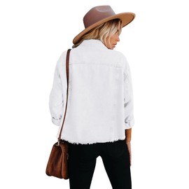 Jayscreate Women's Cropped Denim Jacket for Women Plus Size Ladies Light Ripped Mini Oversized Lightweight Short Denim Jean Jacket with Pockets