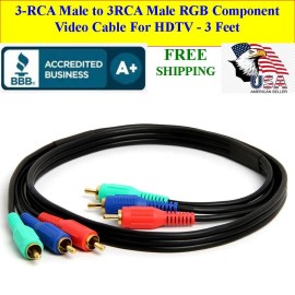 RCA 3 Connector RCA Male to Male RGB Component Video Cable HDTV Gold Plated 3 FT