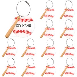 Sunnymove 12 Pcs Baseball Luggage Tags with Bats for Suitcases Travel Suitcase Labels with Metal Ring 2.75 inch Baseball Keychain PVC Name ID and DIY Pocket Hug Card Backpack Charms for Men Women