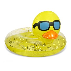 POZA Inflatable Duck Pool Float Tube - Heavy Duty Vinyl UV Resistant Confetti Pool Duck Floatie, Animal Pool Float Swim Ring Pool Inflatables for Kids, Adults for Beach, Party, Vacation - Yellow Gold