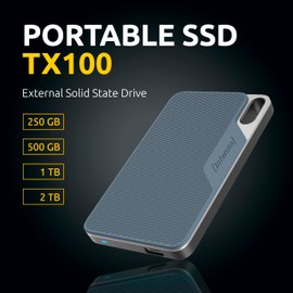 Intenso TX100 External SSD 250GB Portable Solid State Drive Super Speed USB 3.2 Gen 1x1 (5Gbps) up to 500MB/s