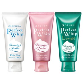 Senka Perfect Beauty Foam Cleansing Foam x 3 White Clay Slightly Acidic Calming Cica Collagen in White Clay / 센카 퍼펙트 뷰티폼 클렌징폼 x 3개 화이트 클레이 약산성 카밍 시카 콜라겐 인 화이트 클레이