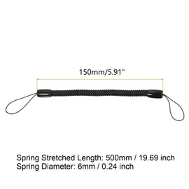 TOP-VIGOR 8Pcs Elastic Tether Lanyard, 6mm Dia x 150mm Retractable Spring Coil Strap Anti-Lose Pen Leash, Elastic Plastic Stylus Tether Strings Cord for Drawing Pen to Tablet Touchscreen, Black