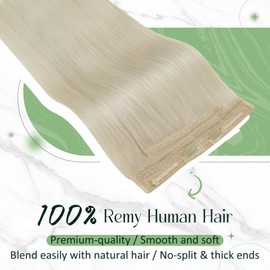 RUNATURE Blonde Secret Hair Extensions Human Hair Platinum Blonde Wire Hair Extensions Real Human Hair Blonde One Piece Hair Extensions Human Hair 12 Inch 70g