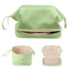 Vogewood Gifts for Co Workers Female, Initial Large Makeup Bag, Bride To Be Gifts, Double Layer Cosmetic Bag, Waterproof PU Travel Toiletry Bag for Bachelorette Party Women Wedding Bridal, Bride Gifts