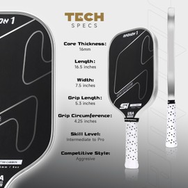 Raw Carbon Fiber Pickleball Paddles | T700 Pickleball Paddles with 16mm Polymer Honeycomb Core & Overgrips| Premium Pickle Ball Racket Enhanced Control & Spin & Power| USAPA Approved (Black-Grey)