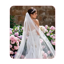 Psyqtsuary 1 Tier Bride Wedding Veil 118 Inches Long 1 Tier Drop Veil Comb Bridal Cathedral Veil White Long Cathedral Bridal Tulle Veils with Comb for Brides