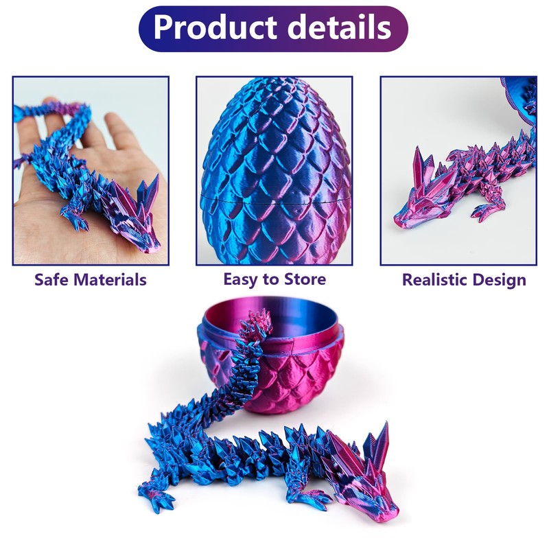 Tangdudu 3D Printed Dragon in Egg, 8.5CM Mini Dragon Egg,