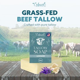Beef Tallow Soap Bar – All Natural Grass Fed Tallow Soap Lavender – Moisturizing Face & Body Wash Great for Eczema, Dry, Itchy, Sensitive Skin – Handcrafted Bath Soap for Adults, Kids, Made in USA