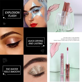 10 Colors Liquid Eyeshadow Shimmer Glitter Metallic Eyeshadow Smokey Eye Looks Waterproof Long Lasting Quick Drying Eye Shadow Make up Kits (10 Colors)