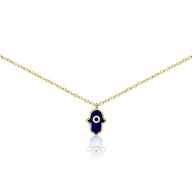 MYSTIC JEWELS 925 Sterling Silver Hamsa Hand of Fatima Enameled Turkish Eye Necklace, 1 x 0.7 cm, Navy Blue, Unisex