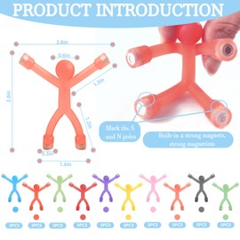 Fridge Magnets for Kids Magnetic Men Colorful Humanoid Magnetic People Fidget Toys Mini Magnatiles, Funny Fridge Magnets Adults for Refrigerator, Locker, Door, Office,Whiteboard (10Pcs-Rainbow)