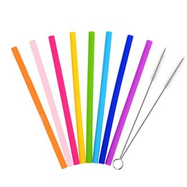 AKOAK Reusable Silicone Straws,BPA-Free Extra Long Flexible Straight Straws for 30-20 oz Tumblers/Rtic/Yeti,Pack of 8 + 2 Brushes