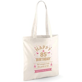 D Design Invent Print! 85th Birthday Gift Bag for Men Women Funny Gift Tote Shopping Bag Keepsake Age 85 Present 42cm x 38cm (Cotton, Natural)