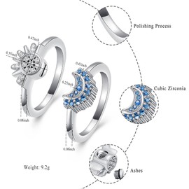 Cremation Jewelry for Ashes Rings - Celestial Sun and Moon Ring Set,Sparkling Sun Ring/Blue Moon Ring/Silver Plating,Friendship Promise Ring,Stackable Celestial Rings,Gift for Women/Girls, 7,