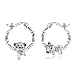 Panda Earrings S925 Sterling Silver Panda Hoop Mismatched Earrings Jewelry Panda Jewelry Gifts for Women Girls