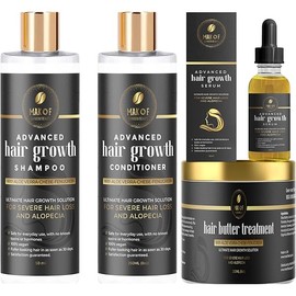 Hair Loss Advanced Treatment. Shampoo, Conditioner, Mask treatment, Lightweight & Non greasy Hair Growth Serum. For Thinning hair, Dry and Damaged Hair. 4 Pcs