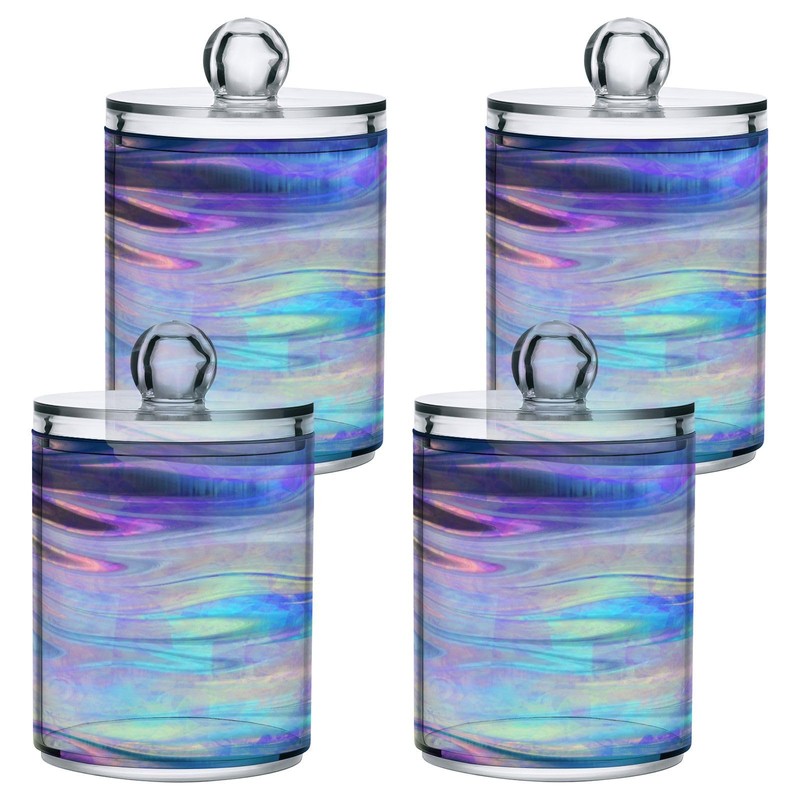SDMKA 2 Pack Apothecary Jars Bathroom Iridescent Qtip Holder Dispenser