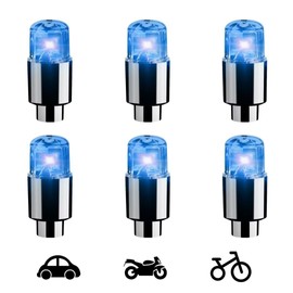 Blue LED Wheel Lights Bike Tire Valve Stem Neon Light Bulb for Car Motorcycle Wheel Tyre Valve Dust Cap, Flash Warning Lights Car Valve Stems Caps Accessories Bulb, 6 Pack