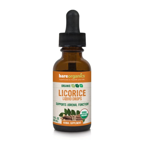 BareOrganics Licorice Root Liquid Drops, Herbal Supplement, 1 Ounce