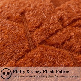 SINYASAN Rust Red Maple Leaf Fall Pillow Covers 18x18 Inches Set of 2 Fluffy Faux Fur Decorative Throw Pillow Covers for Couch, Soft Embroidered Farmhouse Cushion Cases for Autumn Home Décor