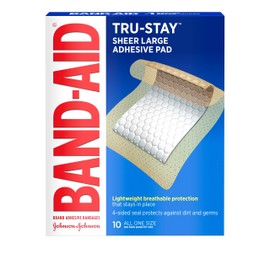 Band-Aid Brand Tru-Stay Adhesive Pads, Large Sterile Bandages for Wound Care, 10 Count