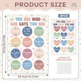 Qyeahkj 2 Pcs Christian Poster Bulletin Board Set God Says You are Motivational Bible Religious Jesus Themed Classroom Decor Inspiring Classroom Sunday School Wall Decor Bulletin Board Supplies(Boho)