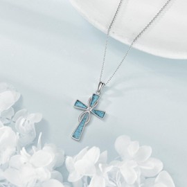 YONFQE Infinity Cross Necklace 925 Sterling Silver Cross Pendant Turquoise Jewellery Christian Gifts for Women