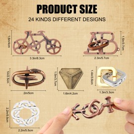 24Pcs Brain Teaser Puzzle for Adults,Highly Difficult Metal Brain Puzzles,IQ Logic Test Disentanglement Game 3D Metal Puzzle for Party Mind Challenge