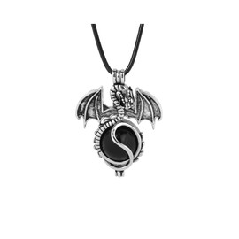 ZHEPIN Dainty Vintage Healing Energy Dragon Wrapped Round Ball Necklace Natural Crystal Gemstone Pendant Jewelry for Men Women