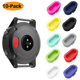 HJYuan 10 Pack Dust Plug Compatible with Garmin Fenix 5/5S/5X/6/6S/6X/6 Pro/6S Pro/6X Pro/Forerunner 935/Vivoactive 3/4/4S Smartwatch Silicone Charger Port Protector Anti Dust Plugs Caps, Multi Colors