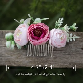 Fangsen Silver Wedding Pink Rose Flower Hair Comb Bridal Flower Hair Clip Floral Hair Accessories