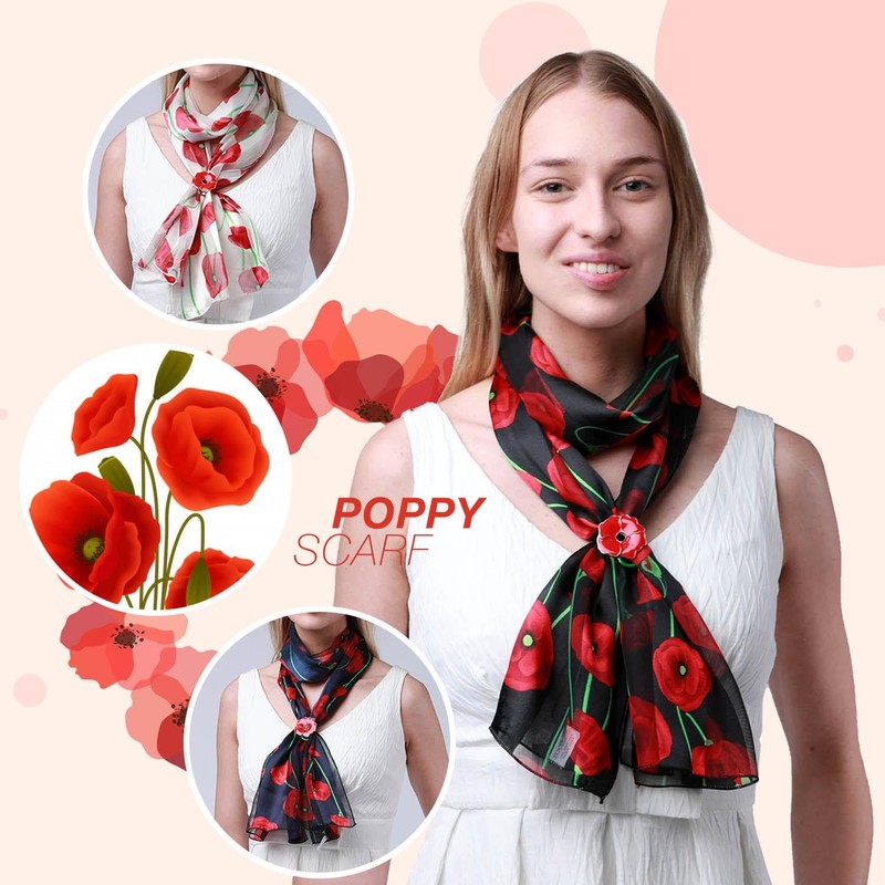 Basic Sense Poppy Scarf with Holder Set Silky Satin Stripe