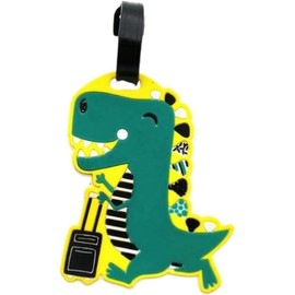 Etiqueta de equipaje de silicona con diseño de dinosaurios de dibujos animados divertidos Triceratops para bolsa de viaje, etiquetas personalizadas para cruceros aeropuerto, Verde, T-Rex