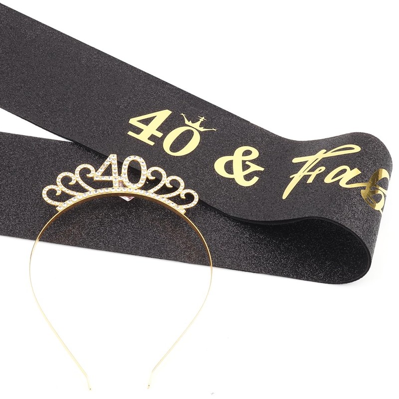 Dimetey 40th Birthday Sash and Tiara Set, Black and Gold,
