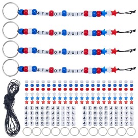 FREEBLOSS 1000+pcs 4th of July Bead Keychain Kit Acrylic Beads for Keychain Making Independence Day Themed Bag Charms Art Crafts for Beginners Beads for Necklace Jewelry Making