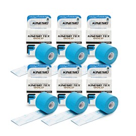 Kinesio Taping - Elastic Therapeutic Athletic Tape Tex Gold FP - Blue – 2 in. x 16.4 ft - 6 Pack