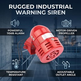 Fafeicy Industrial Motor Siren Alarm, 110dB Loud Continuous Sound Alarm, Adjustable Direction Metal Electric Warning Horn for Factory Construction Site Road Fault Warning