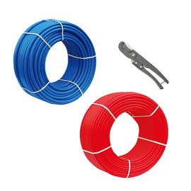 GUOFIS 1/2 Inch PEX-B Pipe/Tubing, 2 Rolls Blue & Red Each 300 Feet (600ft) Length PEX Tubing Pipes, for Potable Hot/Cold Water Plumbing Application with Pipe Cutter