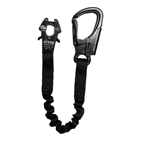 Fusion Tactical 6ft 72"x1" Internal Elastic Bungee Military Police Personal Retention Helo Lanyard with Kong Frog Shackle Snap Hook 23kN Black
