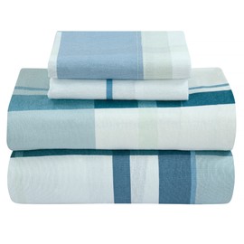 LAMANNI CVC Flannel Sheet Set - Soft, Warm, Moisture Wicking - Bedding Set (King, Blue Checks)