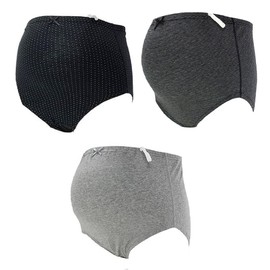 Rosemadam 7309 7309 Maternity Panties, 100% Cotton, Non-Stressful Wear, Elastic Waist Adjustment, Value Set of 3, D-Black Dots, Solid Gray, Black Border, L-LL