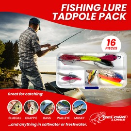 DELONG LURES 16-Piece Fishing Lure Tadpole Pack, Pre-Rigged Lures for Bass, Crappie, Blue Gill, and Panfish Fishing Tackle for All Species, Durable & Gift-Ready Freshwater Tackle Kit - Made in the USA